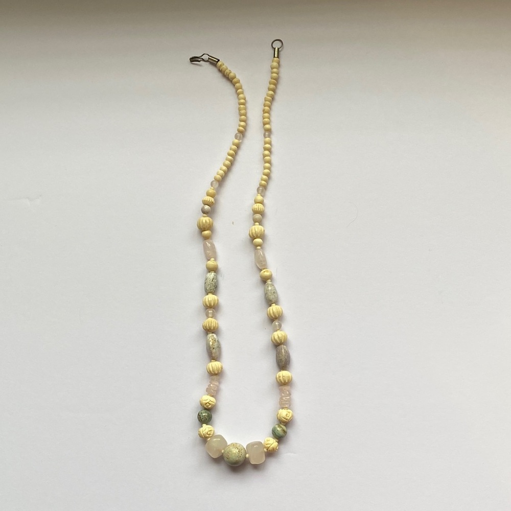Carved bead and stone necklace